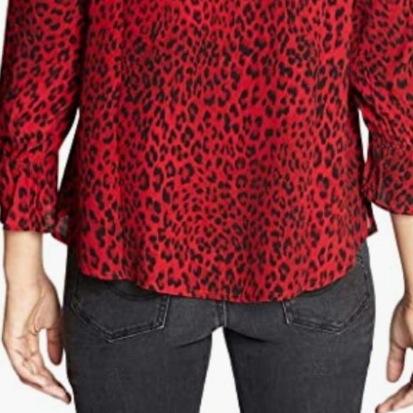 Sanctuary Womens Farrah Printed Hi-Low Button-Down Top Red L - Picture 5 of 9